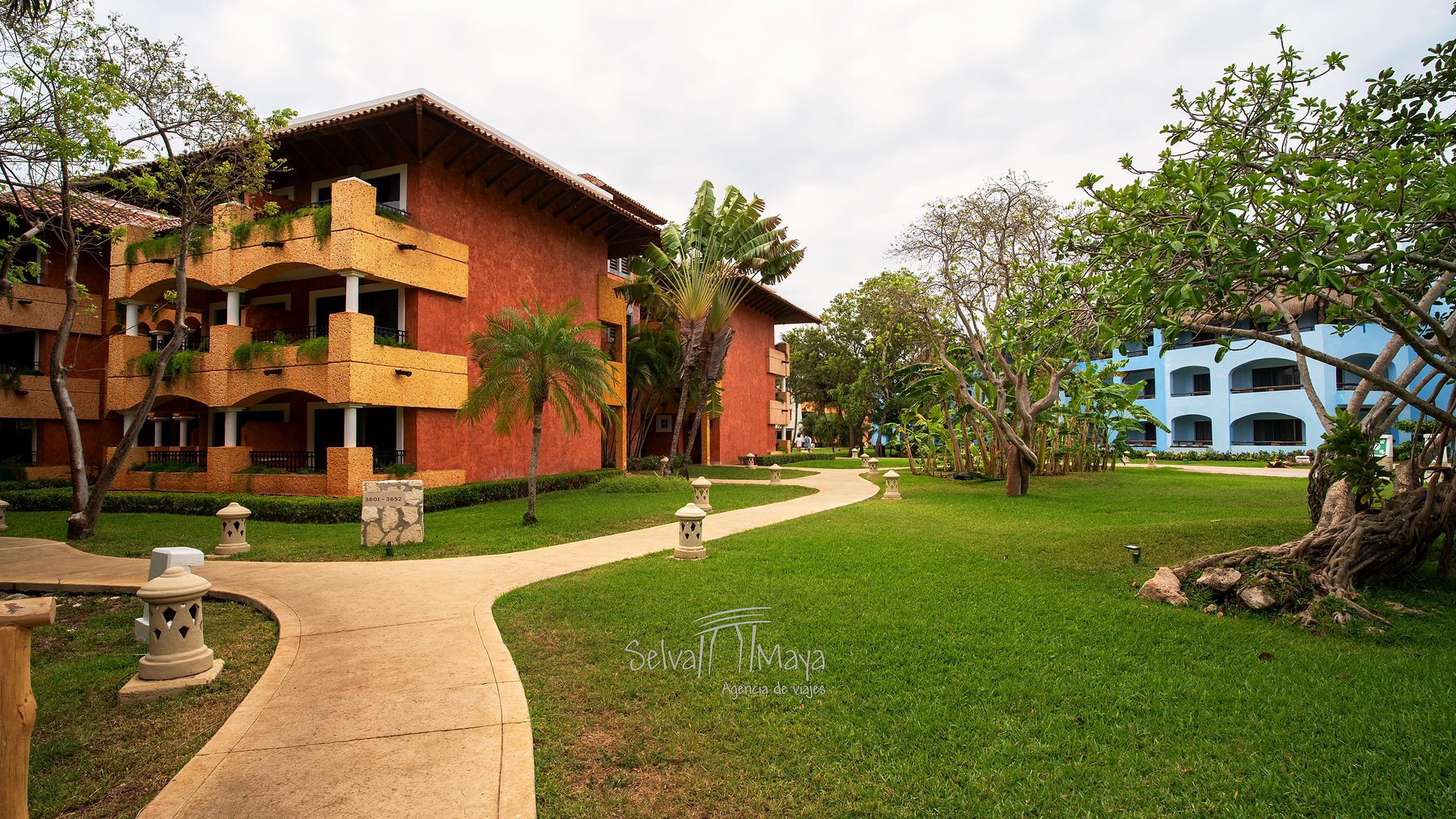 Edificios de habitaciones entre jardines en Iberostar Waves Paraíso Beach