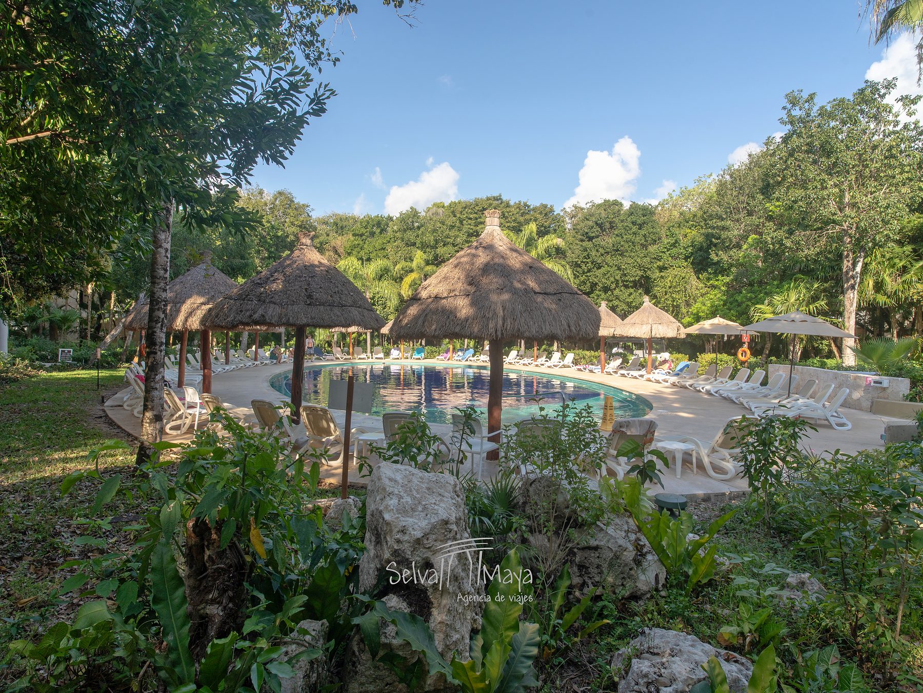 Alberca tranquila entre jardines en Bahía Príncipe Escape Sian Ka'an