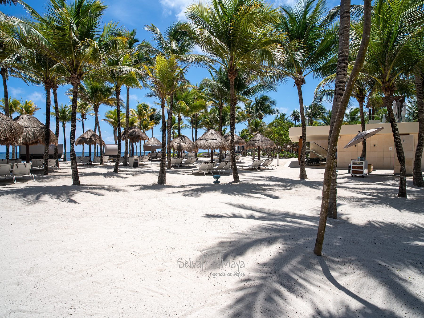 Zona de playa con palapas en Family Selection Kantenah